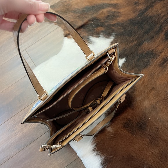 Tory Burch Emerson Ditsy Floral Structured Natural Canvas Leather Trim Satchel - Picture 2 of 7